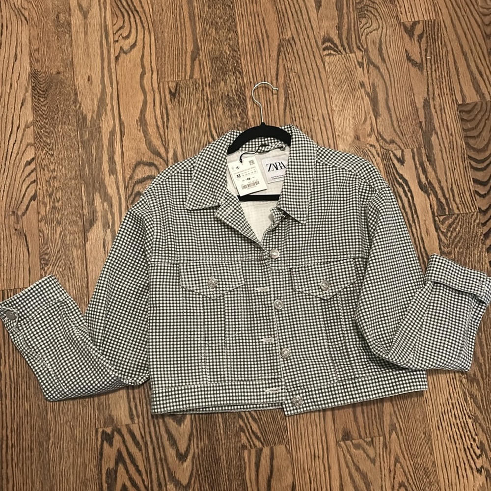Medium Blk & Wht Jean Jacket Cropped